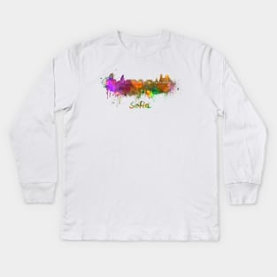 Sofia skyline in watercolor Kids Long Sleeve T-Shirt